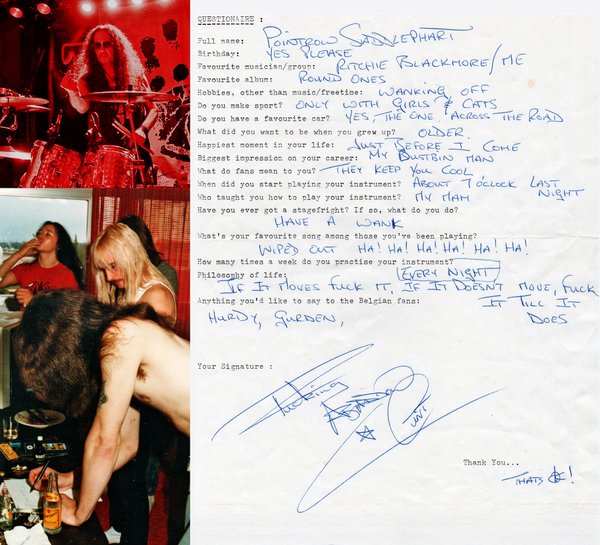 Rock questionnaire hand-filled by Abaddon (1983)