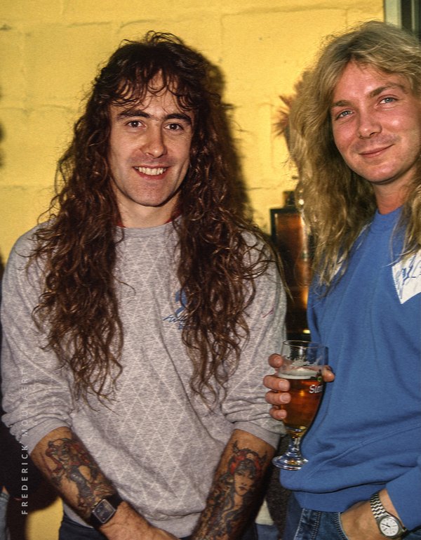 Steve Harris & Dave Murray backstage aftershow, Brussels 1986