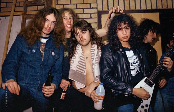 Metallica after their soundcheck when opening for Venom in February 1984