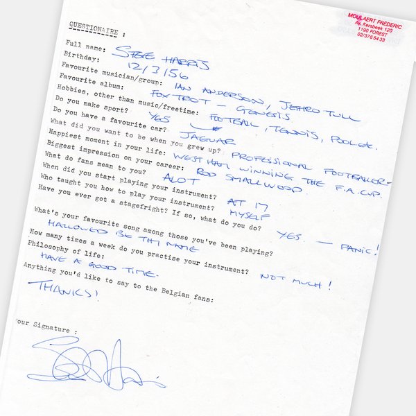 Rock Questionnaire hand-filled by Steve Harris