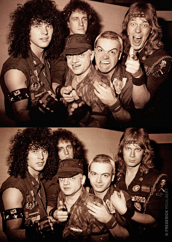 The Real Accept backstage in Brussels for the Russian Roulette Tour 1986