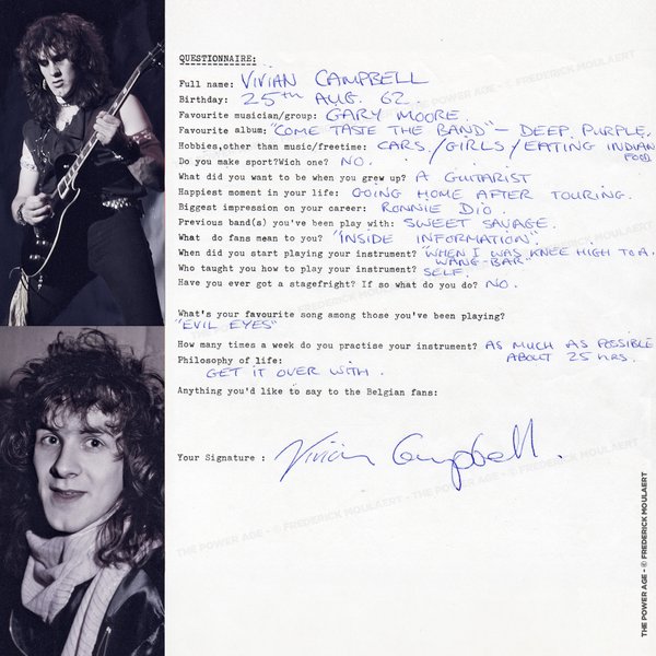 My Rock Questionnaire filled out by Vivian Campbell