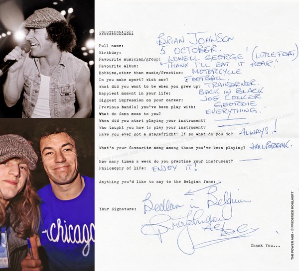 Rock Questionnaire hand-filled by Brian Johnson