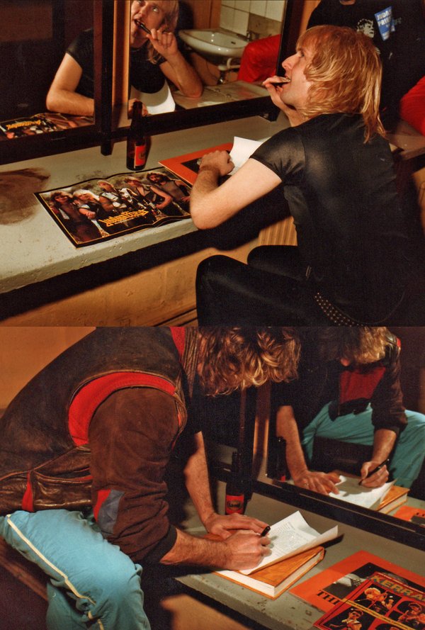 KK Downing and Glenn Tipton filling-up their Rock Questionnaires