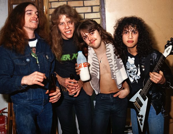 Metallica after their soundcheck when opening for Venom in February 1984