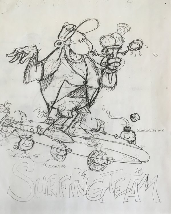 Banana Joe Surfing Team (pencil draft)