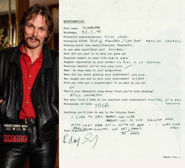 My Rock Questionnaire hand-filled by Rudolph Schenker in 1984