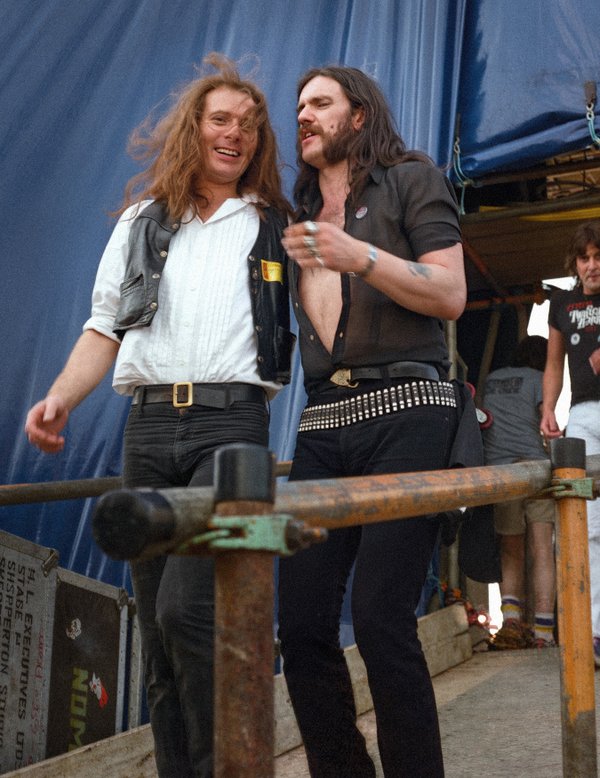 Eddie Clarke & Lemmy leaving the stage after the jam with Twisted Sister - Reading Rock Festival 1982