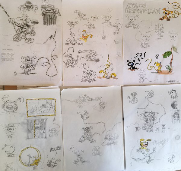 Preparatory drawings for Franquin's Marsupilami