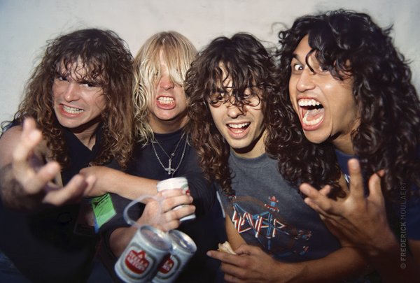 Slayer backstage at the Heavy Sound Festival 1985