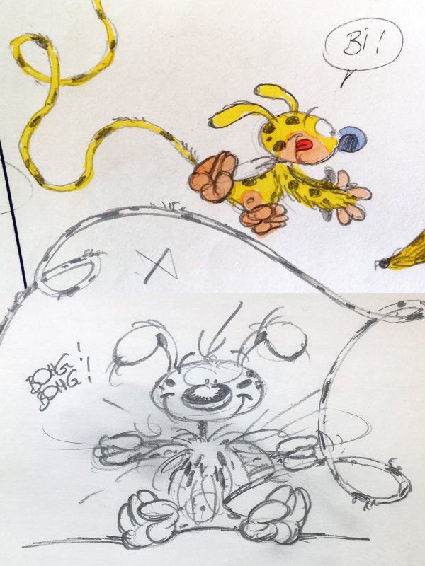 Preparatory drawings for Franquin's Marsupilami