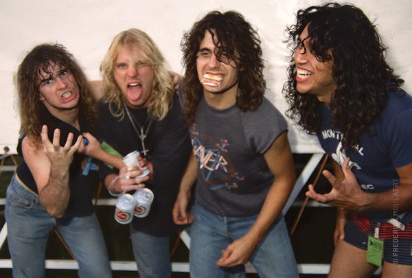 Slayer backstage at the Heavy Sound Festival 1985