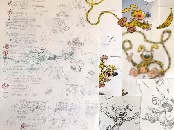 Preparatory drawings for Franquin's Marsupilami