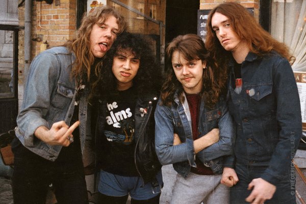 Metallica outside Café Le Tram in Poperinge, Belgium (Feb 1984)
