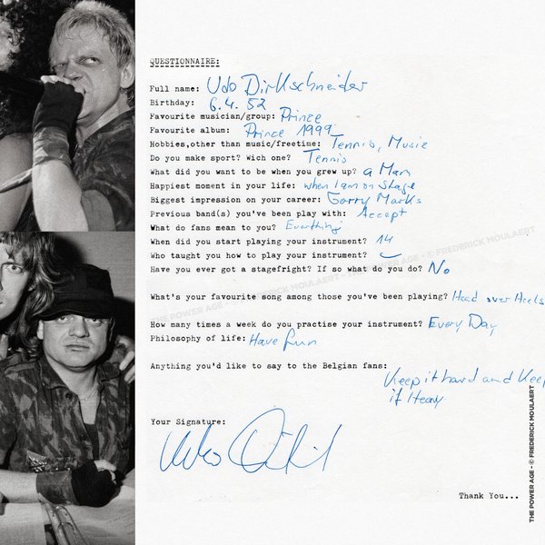 Rock Questionnaire hand-filled by Udo Dirkschneider