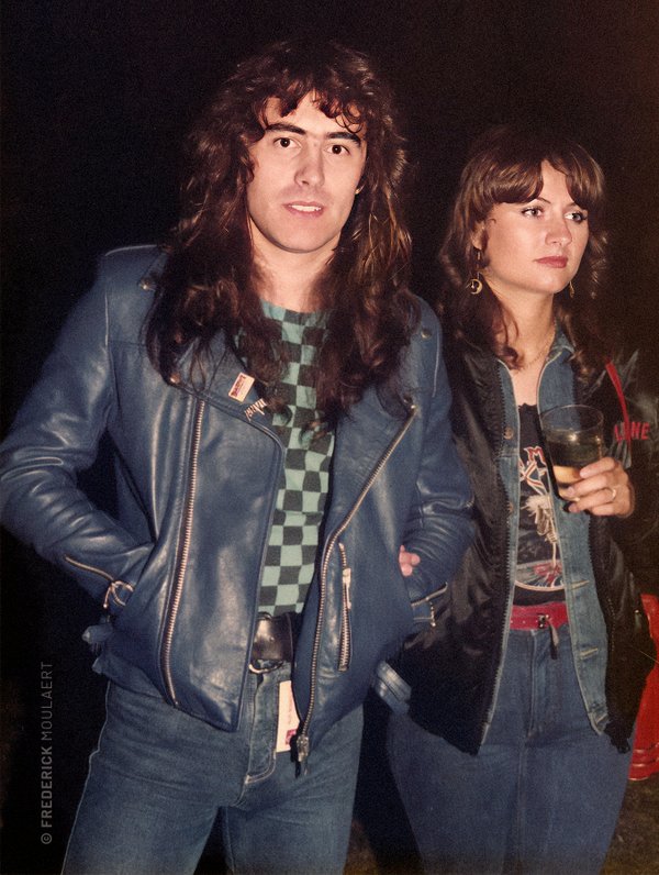 Steve Harris & Lorraine backstage at the Reading Festival - Aug. 1982