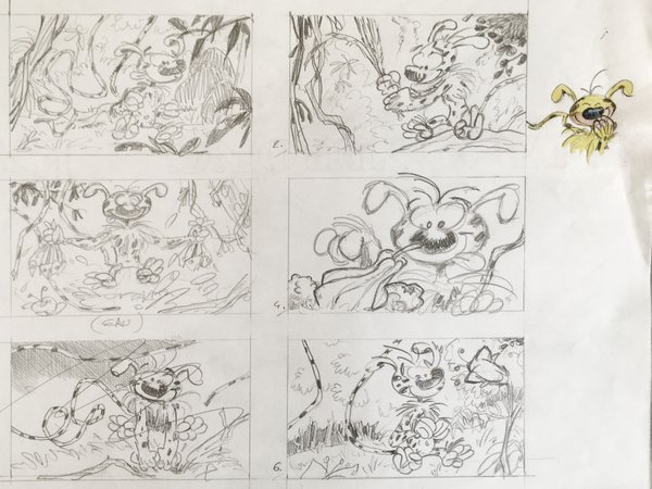 Preparatory drawings for Franquin's Marsupilami