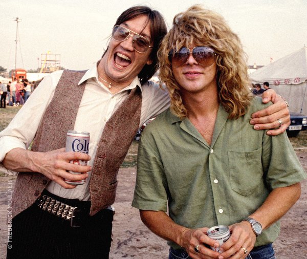 Nico Mc Brain (then with Trust) & Clive Burr backstage at the Reading Festival 1985 - (mixed with AI)