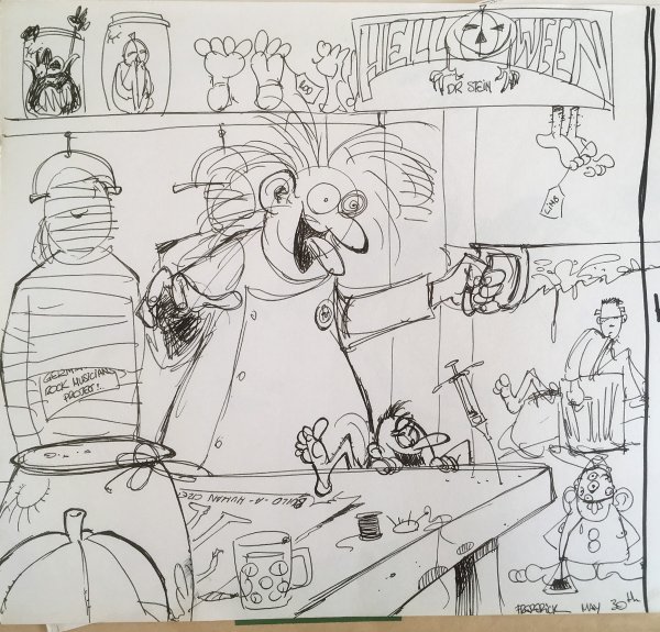 Dr Stein initial sketch to final artwork