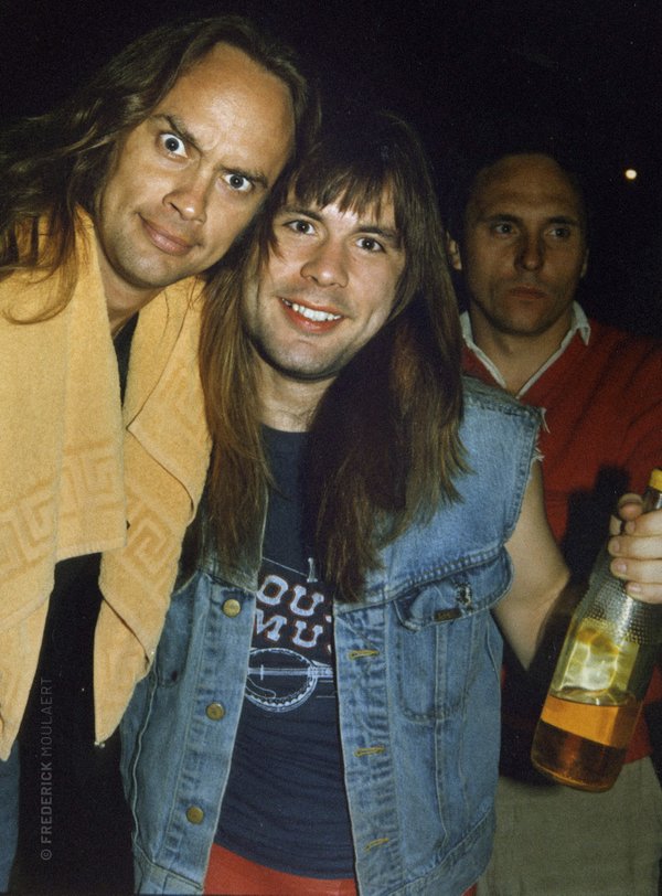 Bruce Dickinson with Rickey Medlocke about to go on stage - Aug. 1982
