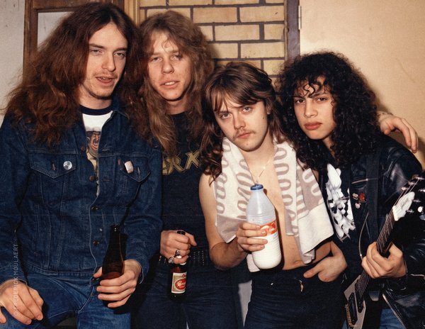 Metallica after their soundcheck when opening for Venom in February 1984