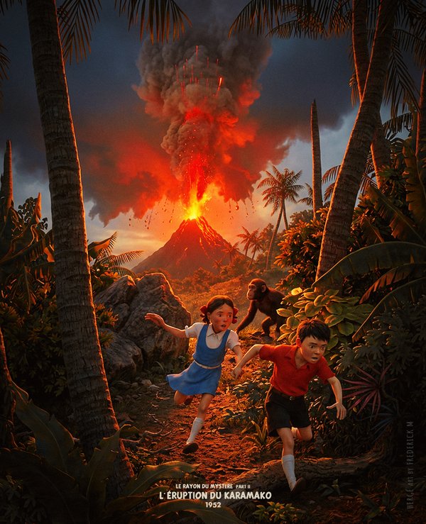 Hergé's THE  ERUPTION OF KARAMAKO (1952) - The adventures of Jo, Zette & Jocko