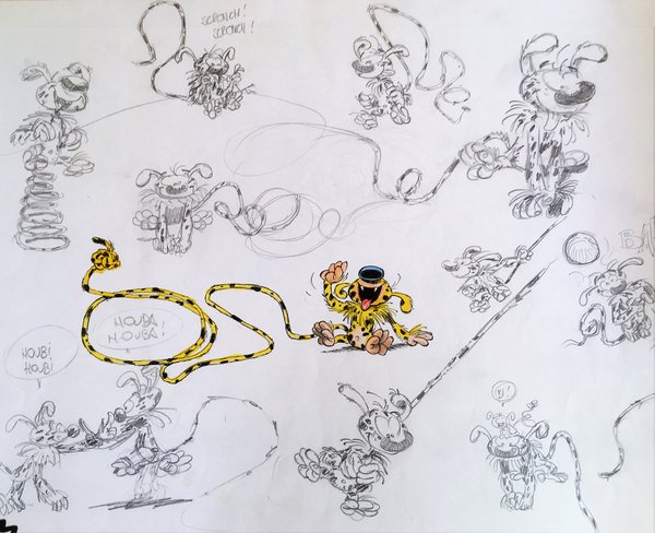 Preparatory drawings for Franquin's Marsupilami
